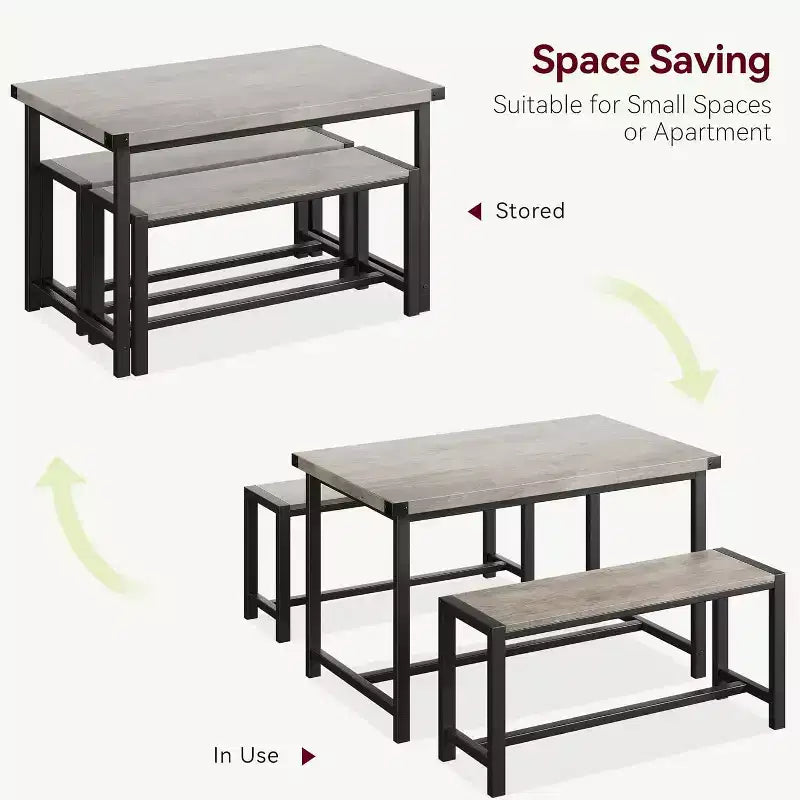 Ensemble table à manger pour 4 personnes avec 2 bancs
