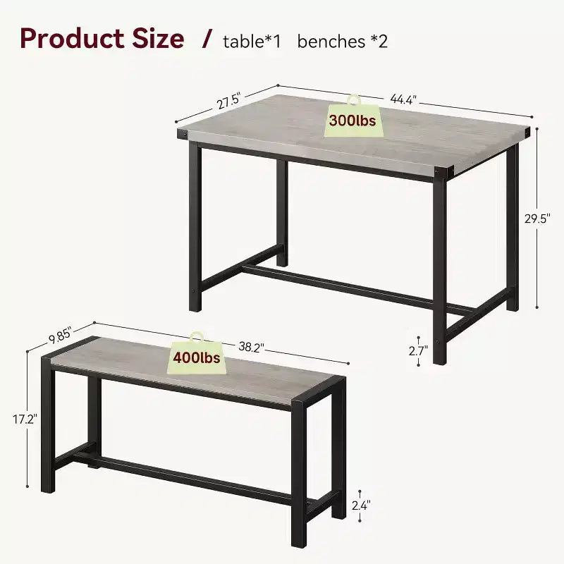 Ensemble table à manger pour 4 personnes avec 2 bancs