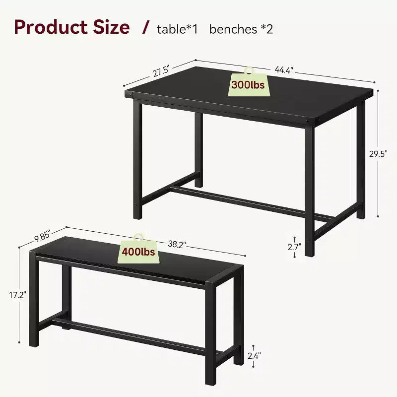 Ensemble table à manger pour 4 personnes avec 2 bancs