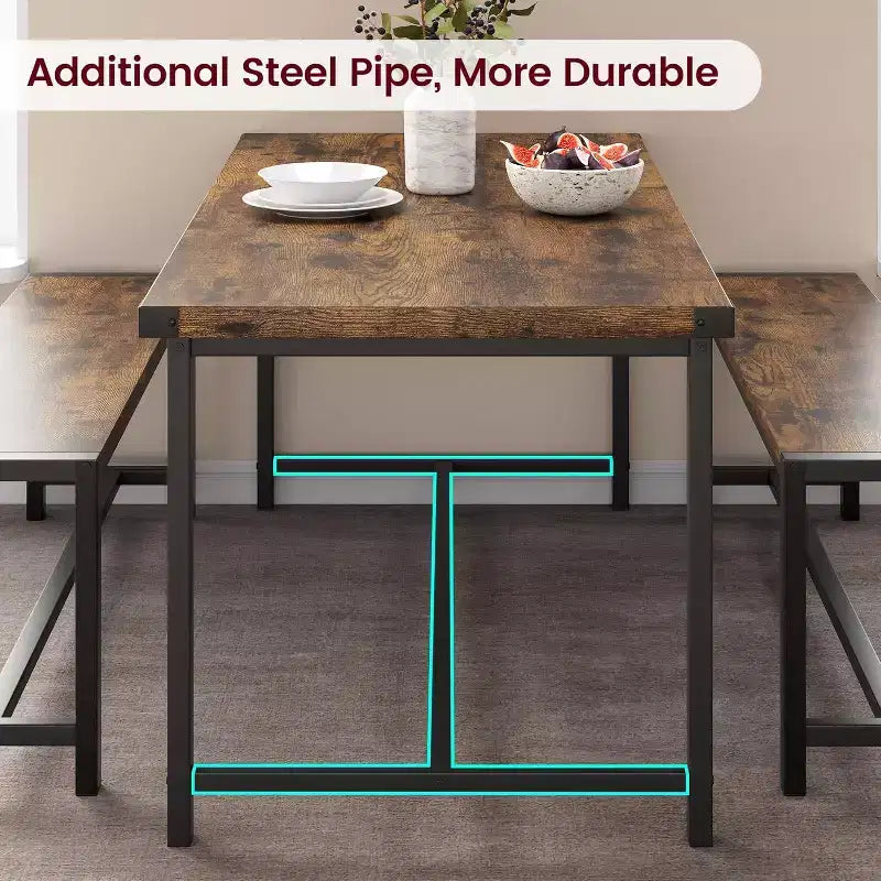 Ensemble table à manger pour 4 personnes avec 2 bancs