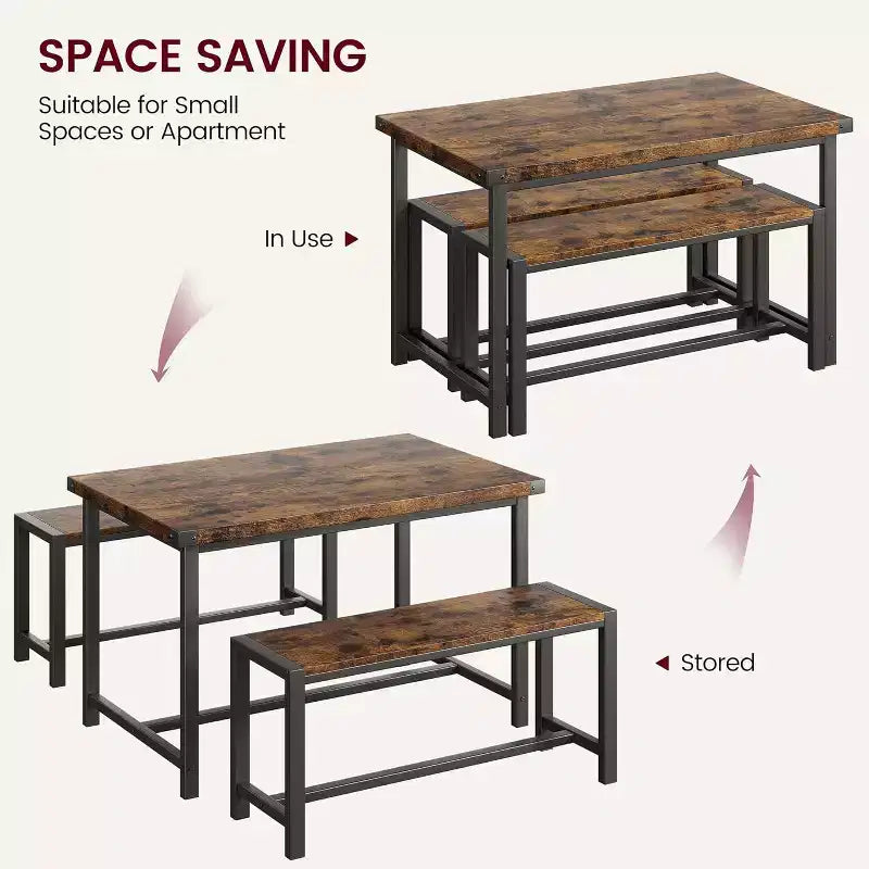 Ensemble table à manger pour 4 personnes avec 2 bancs