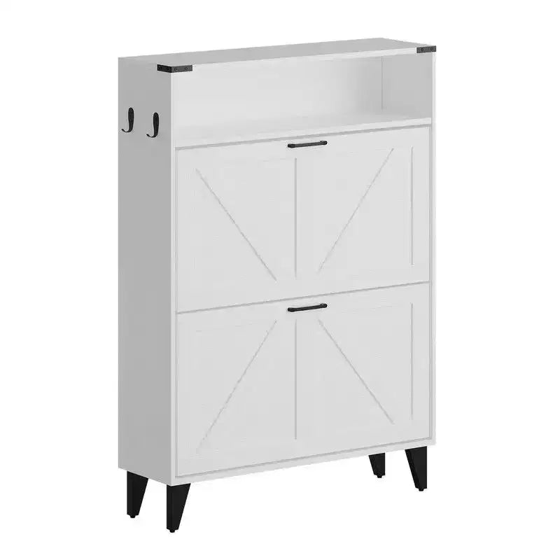 Meuble à chaussures, Organisateur de chaussures autoportant avec 2 tiroirs à abattant, Étagère à chaussures étroite de style ferme