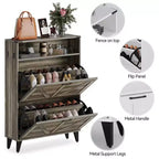 Meuble à chaussures, Organisateur de chaussures autoportant avec 2 tiroirs à abattant, Étagère à chaussures étroite de style ferme