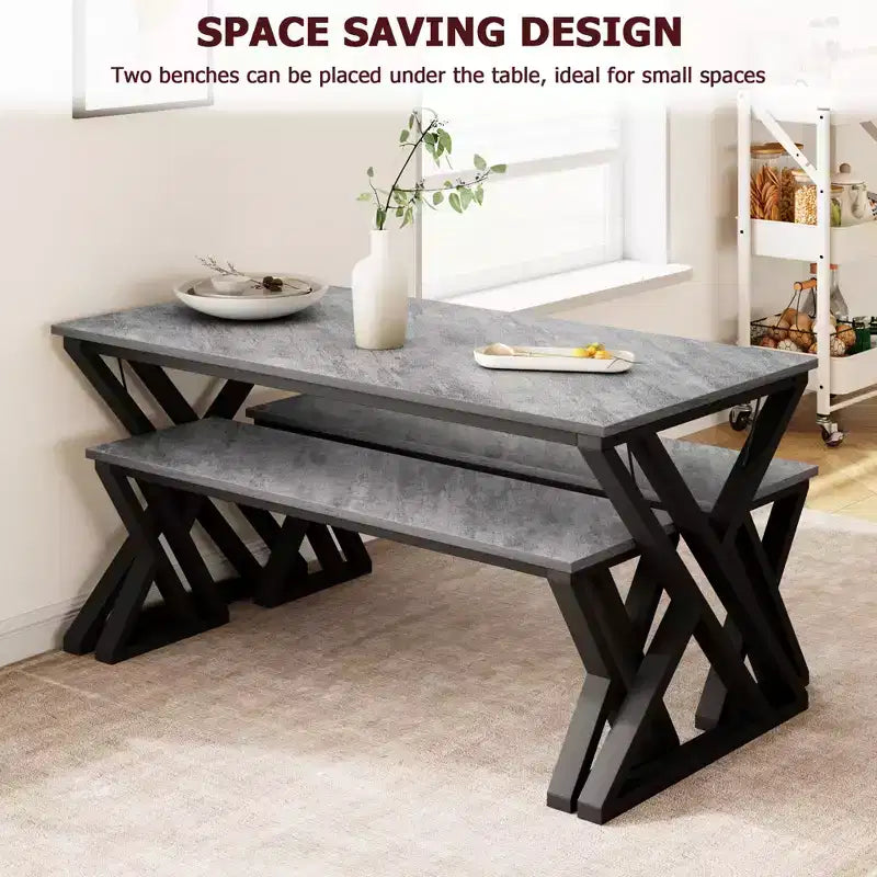 Table de cuisine avec 2 bancs, ensemble table à manger pour 4, ensemble table de salle à manger peu encombrant, gain de place pour cuisine, salle à manger, appartement
