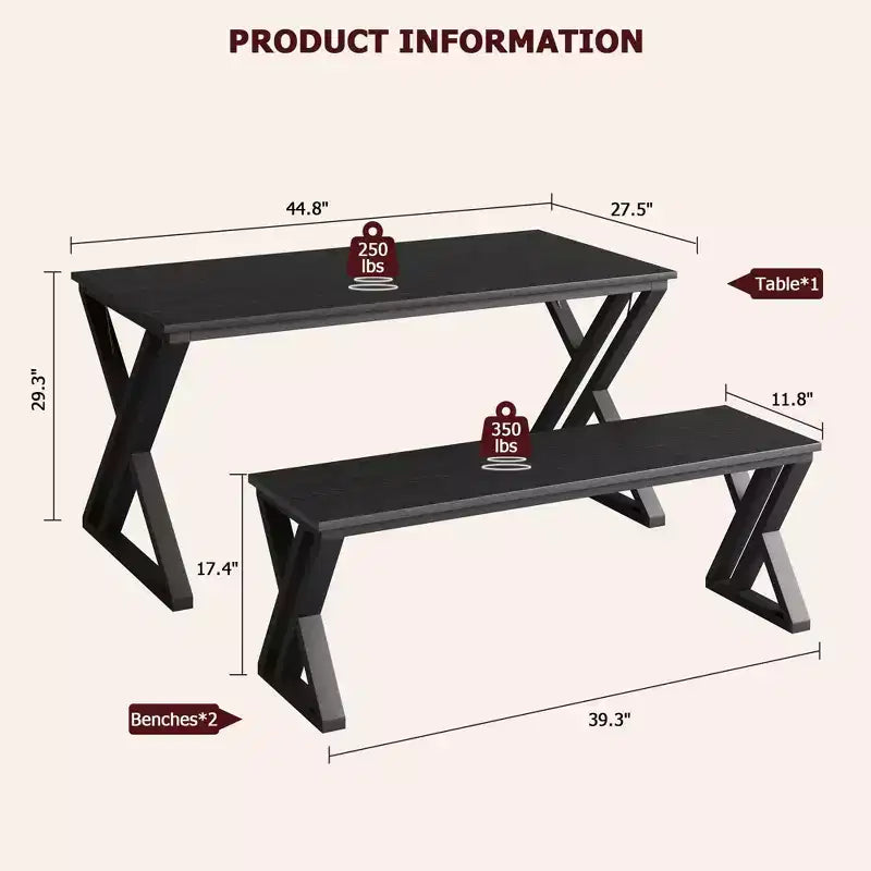 Table de cuisine avec 2 bancs, ensemble table à manger pour 4, ensemble table de salle à manger peu encombrant, gain de place pour cuisine, salle à manger, appartement