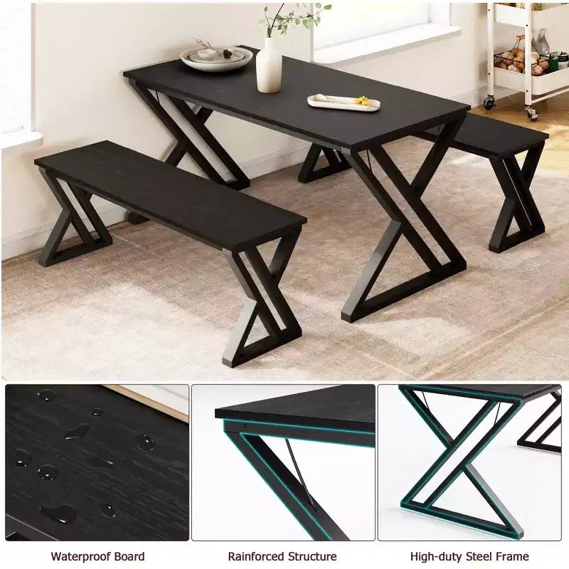 Table de cuisine avec 2 bancs, ensemble table à manger pour 4, ensemble table de salle à manger peu encombrant, gain de place pour cuisine, salle à manger, appartement
