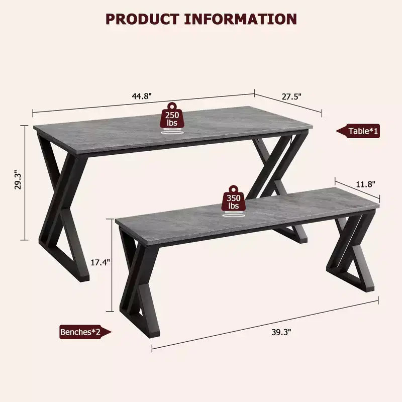 Table de cuisine avec 2 bancs, ensemble table à manger pour 4, ensemble table de salle à manger peu encombrant, gain de place pour cuisine, salle à manger, appartement
