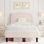 Acekool Bear-Shaped Velvet Twin Bed Frame with RGB Lighting, Adjustable Headboard, No Box Spring, Kids Platform