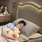 Cadre de lit double en velours en forme d'ours avec éclairage RVB, tête de lit réglable, pas de sommier tapissier, plateforme pour enfants