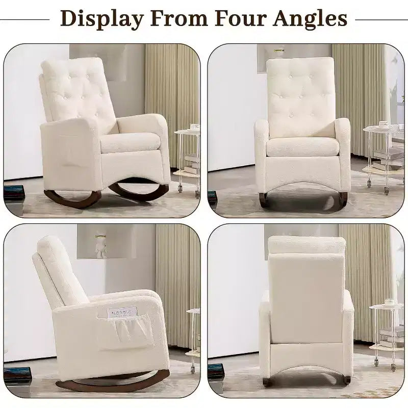 Fauteuil à bascule pour chambre d'enfant, fauteuil inclinable à dossier haut avec poches latérales, fauteuil à bascule inclinable pour salon, chambre à coucher, bureau