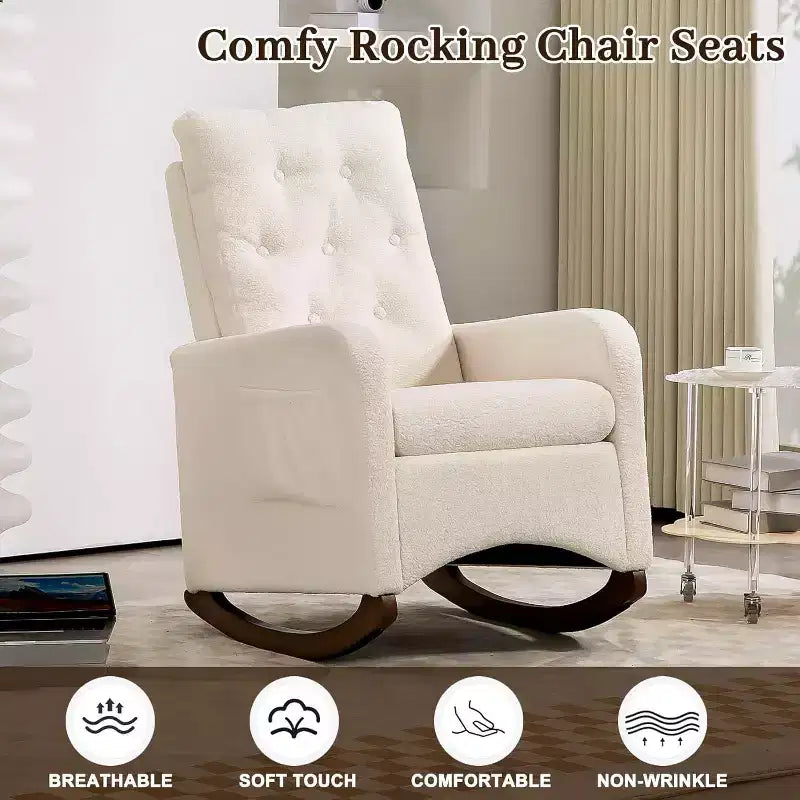 Fauteuil à bascule pour chambre d'enfant, fauteuil inclinable à dossier haut avec poches latérales, fauteuil à bascule inclinable pour salon, chambre à coucher, bureau