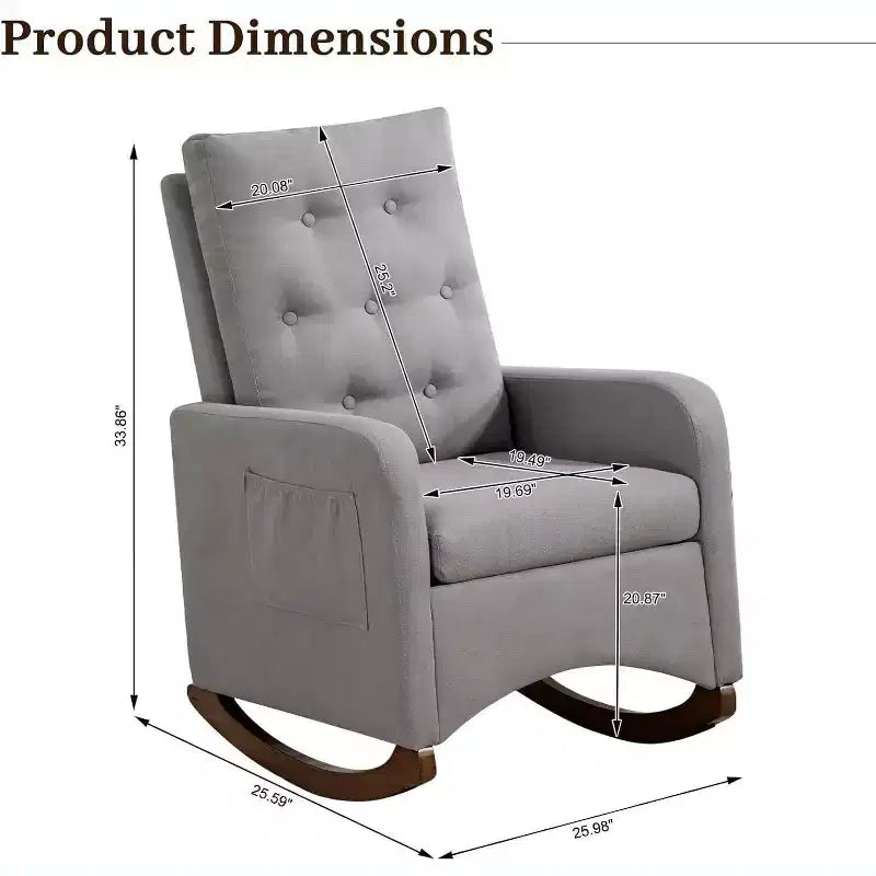 Fauteuil à bascule pour chambre d'enfant, fauteuil inclinable à dossier haut avec poches latérales, fauteuil à bascule inclinable pour salon, chambre à coucher, bureau