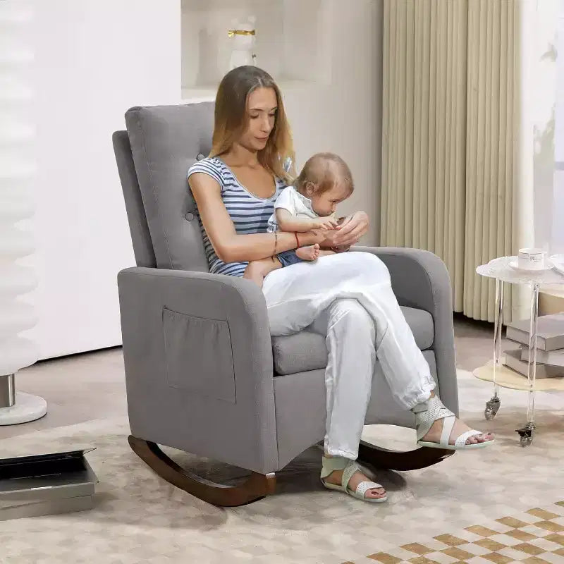 Fauteuil à bascule pour chambre d'enfant, fauteuil inclinable à dossier haut avec poches latérales, fauteuil à bascule inclinable pour salon, chambre à coucher, bureau