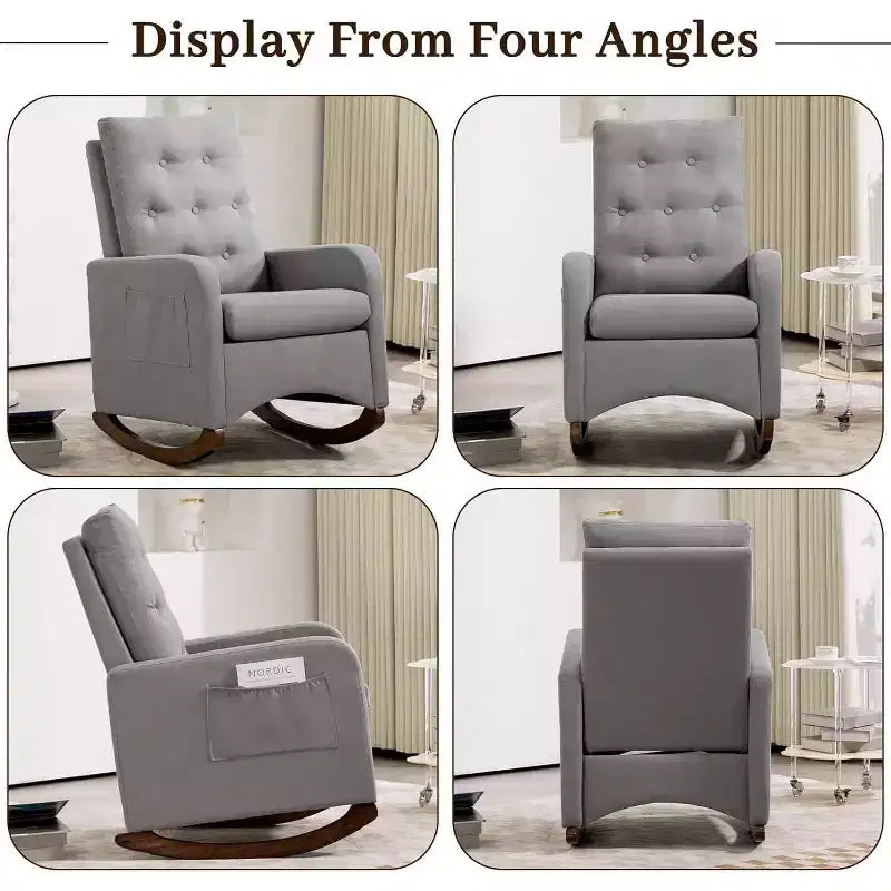 Fauteuil à bascule pour chambre d'enfant, fauteuil inclinable à dossier haut avec poches latérales, fauteuil à bascule inclinable pour salon, chambre à coucher, bureau