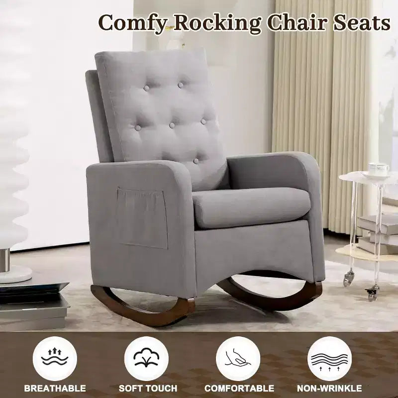 Fauteuil à bascule pour chambre d'enfant, fauteuil inclinable à dossier haut avec poches latérales, fauteuil à bascule inclinable pour salon, chambre à coucher, bureau