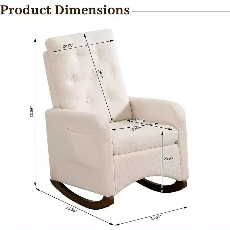 Fauteuil à bascule pour chambre d'enfant, fauteuil inclinable à dossier haut avec poches latérales, fauteuil à bascule inclinable pour salon, chambre à coucher, bureau