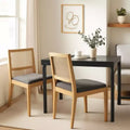 Homy Casa Set of 2 Rattan Back Dining Chairs with Natural Wood Frame, Small Space, Holiday Gathering, New Year Refresh, Gray