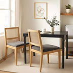Homy Casa Set of 2 Rattan Back Dining Chairs with Natural Wood Frame, Small Space, Holiday Gathering, New Year Refresh, Gray