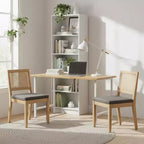 Lot de 2 chaises de salle à manger avec dossier en rotin et cadre en bois naturel, petit espace, réunion de famille, renouveau du Nouvel An, gris
