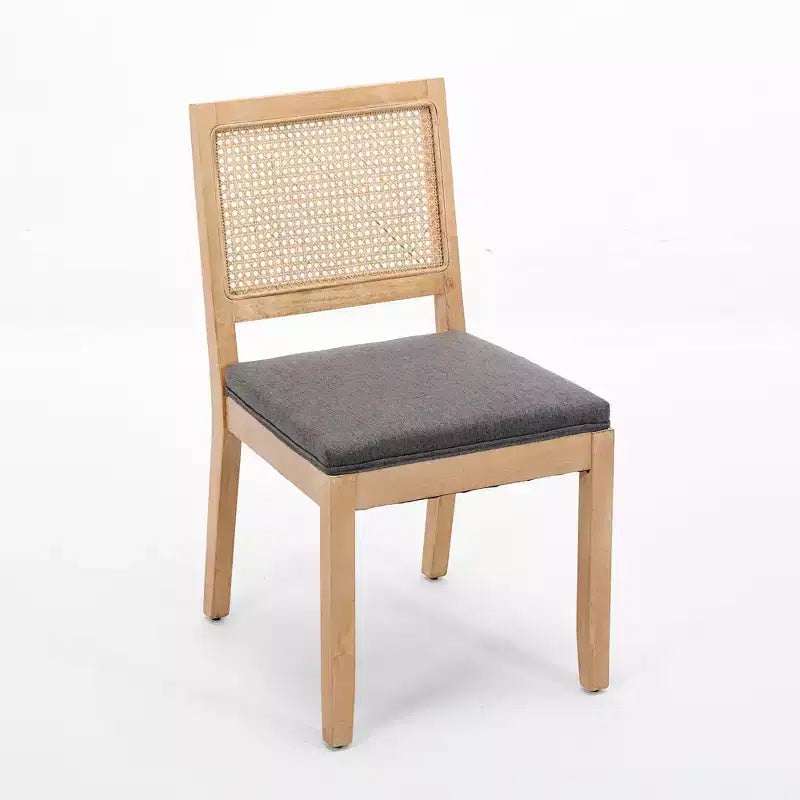 Lot de 2 chaises de salle à manger avec dossier en rotin et cadre en bois naturel, petit espace, réunion de famille, renouveau du Nouvel An, gris