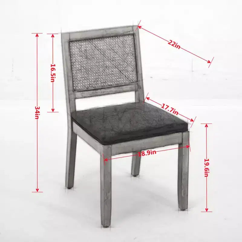 Lot de 2 chaises de salle à manger avec dossier en rotin et cadre en bois naturel, petit espace, réunion de famille, renouveau du Nouvel An, gris