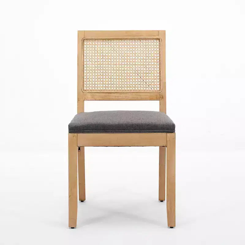 Lot de 2 chaises de salle à manger avec dossier en rotin et cadre en bois naturel, petit espace, réunion de famille, renouveau du Nouvel An, gris