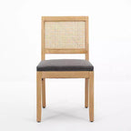 Lot de 2 chaises de salle à manger avec dossier en rotin et cadre en bois naturel, petit espace, réunion de famille, renouveau du Nouvel An, gris