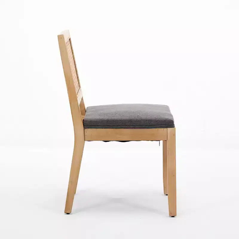 Lot de 2 chaises de salle à manger avec dossier en rotin et cadre en bois naturel, petit espace, réunion de famille, renouveau du Nouvel An, gris