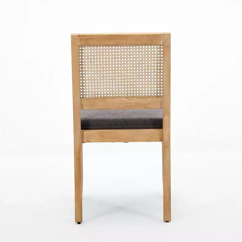 Lot de 2 chaises de salle à manger avec dossier en rotin et cadre en bois naturel, petit espace, réunion de famille, renouveau du Nouvel An, gris