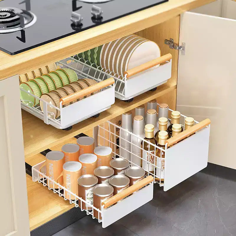 Tiroir coulissant télescopique pour meuble de cuisine, panier de rangement coulissant pour meuble de cuisine, tiroirs coulissants pour armoires de cuisine, salle de bain, égouttoir à vaisselle blanc