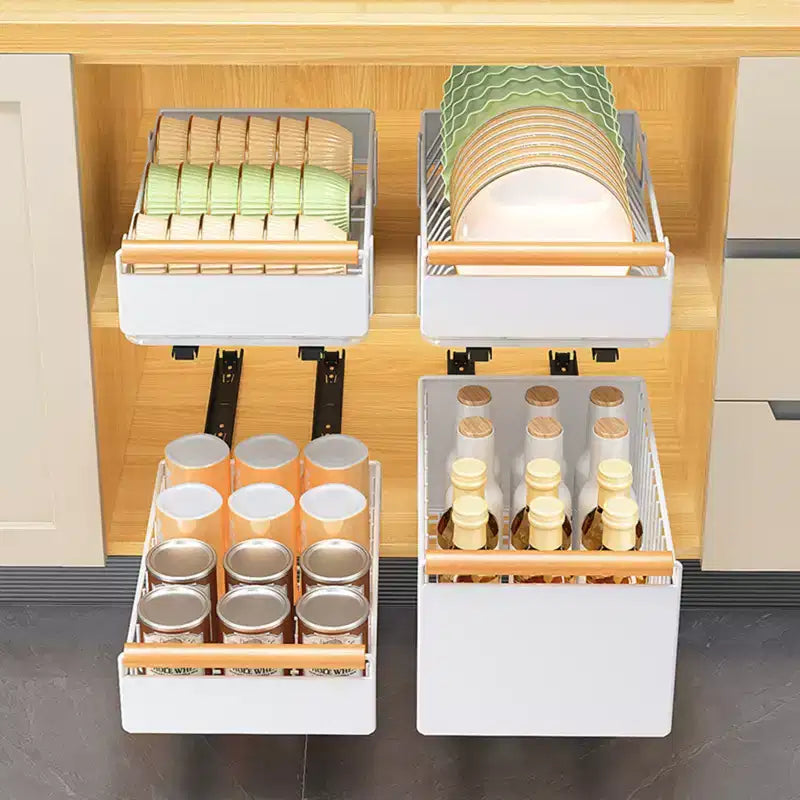 Tiroir coulissant télescopique pour meuble de cuisine, panier de rangement coulissant pour meuble de cuisine, tiroirs coulissants pour armoires de cuisine, salle de bain, égouttoir à vaisselle blanc
