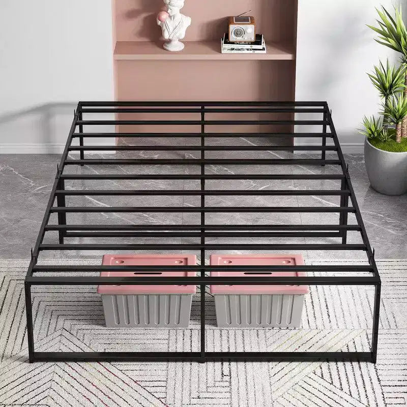 Coolmee Full/Queen Size Metal Platform Bed Frame with Sturdy Steel Slats, Mattress Foundation, No Box Spring Needed, Large Storage Space