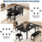 Grand ensemble de table de cuisine extensible de 47,2 po, avec 2 bancs et 2 tabourets carrés