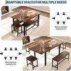 Grand ensemble de table de cuisine extensible de 47,2 po, avec 2 bancs et 2 tabourets carrés