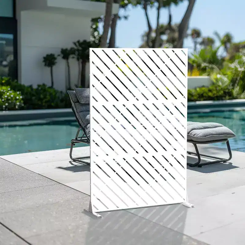 MAYEERTY 72 inch Rectangle Metal Galvanized Room Divider Freestanding Privacy Screen Garden Fence Outdoor White