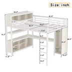 Lit mezzanine en métal avec armoire et bureau en L, lit mezzanine Queen Size avec cubes de rangement et étagères, lit mezzanine robuste pour enfants, adolescents et adultes, blanc