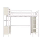 Lit mezzanine en métal avec armoire et bureau en L, lit mezzanine Queen Size avec cubes de rangement et étagères, lit mezzanine robuste pour enfants, adolescents et adultes, blanc