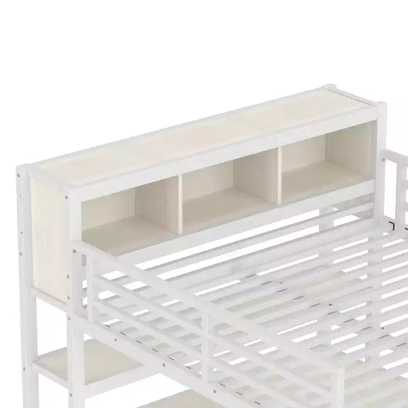 Lit mezzanine en métal avec armoire et bureau en L, lit mezzanine Queen Size avec cubes de rangement et étagères, lit mezzanine robuste pour enfants, adolescents et adultes, blanc