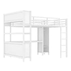 Lit mezzanine en métal avec armoire et bureau en L, lit mezzanine Queen Size avec cubes de rangement et étagères, lit mezzanine robuste pour enfants, adolescents et adultes, blanc