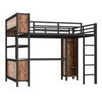 Lit mezzanine en métal avec armoire et bureau en L, lit mezzanine Queen Size avec cubes de rangement et étagères, lit mezzanine robuste pour enfants, adolescents et adultes, blanc