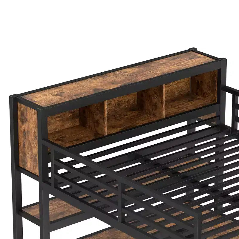 Lit mezzanine en métal avec armoire et bureau en L, lit mezzanine Queen Size avec cubes de rangement et étagères, lit mezzanine robuste pour enfants, adolescents et adultes, blanc