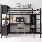 Lit mezzanine en métal avec armoire et bureau en L, lit mezzanine Queen Size avec cubes de rangement et étagères, lit mezzanine robuste pour enfants, adolescents et adultes, blanc