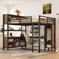 Lit mezzanine en métal avec armoire et bureau en L, lit mezzanine Queen Size avec cubes de rangement et étagères, lit mezzanine robuste pour enfants, adolescents et adultes, blanc