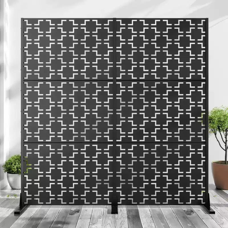MAYEERTY Room Divider Screen Square 01 Black Arch Galvanized Sheet 72x47x16in 3-Piece Set 3-Piece Set