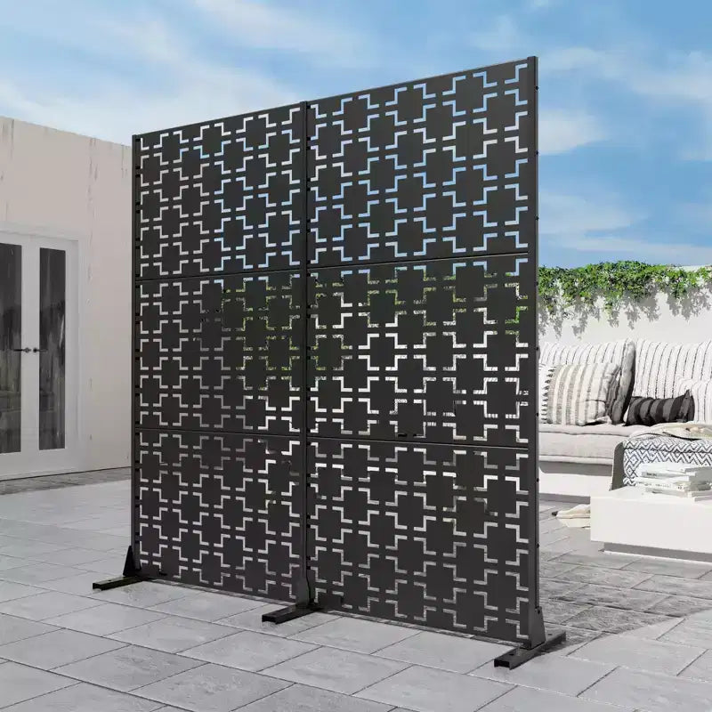Paravent Diviseur de Pièce Carré 01 Arche Noire Tôle Galvanisée 72x47x16in Lot de 3 Pièces