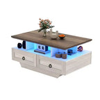 Table basse lumineuse de salon à DEL avec rangement, 4 tiroirs, design industriel style ferme