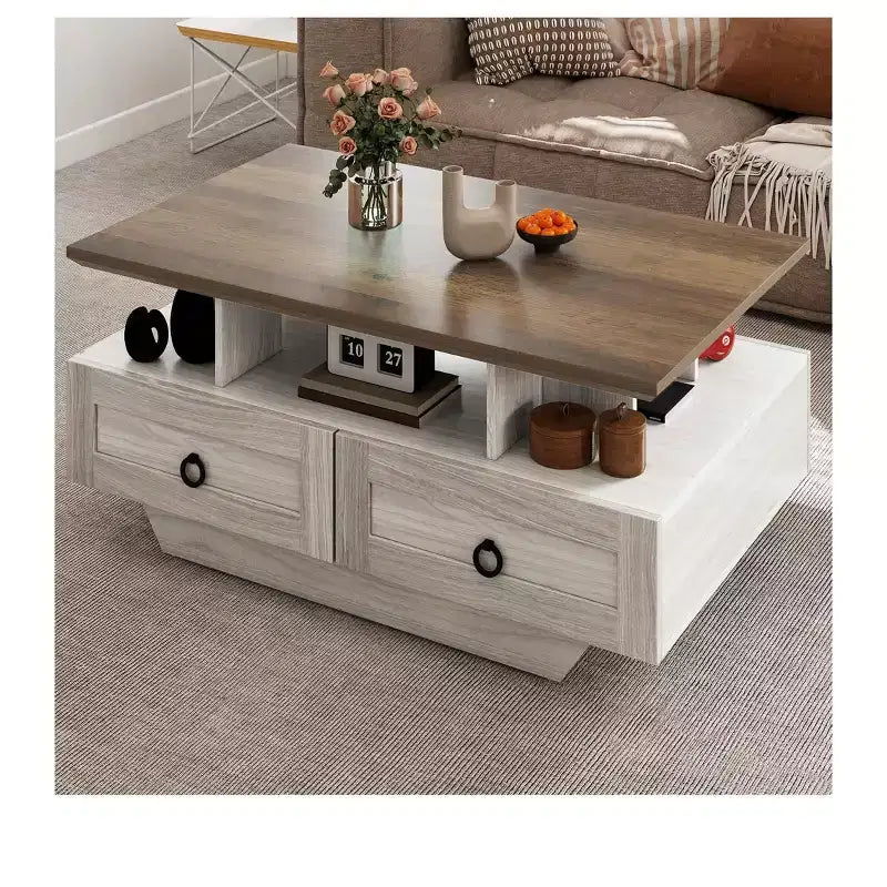 Table basse lumineuse de salon à DEL avec rangement, 4 tiroirs, design industriel style ferme