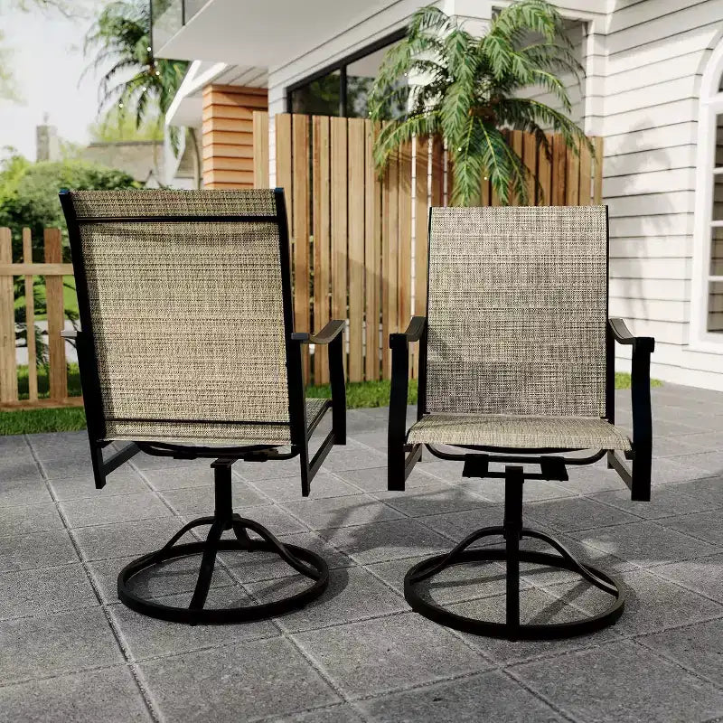 Chaises de salle à manger pivotantes d'extérieur 6 pièces, dossier respirant en textilène, chaises à bascule pivotantes pour terrasse, pelouse, jardin, au bord de la piscine