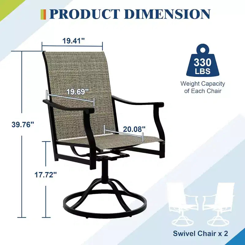 Chaises de salle à manger pivotantes d'extérieur 6 pièces, dossier respirant en textilène, chaises à bascule pivotantes pour terrasse, pelouse, jardin, au bord de la piscine