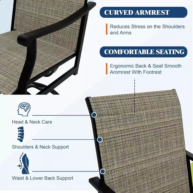 Chaises de salle à manger pivotantes d'extérieur 6 pièces, dossier respirant en textilène, chaises à bascule pivotantes pour terrasse, pelouse, jardin, au bord de la piscine